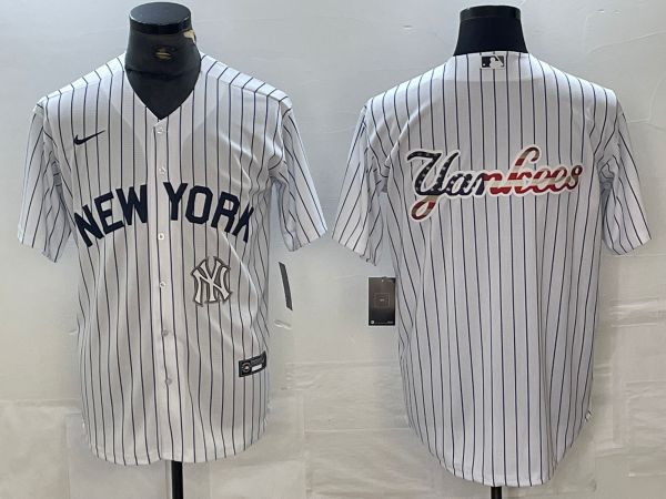 Men New York Yankees Blank White Stripe Game Nike 2024 MLB Jersey style 12